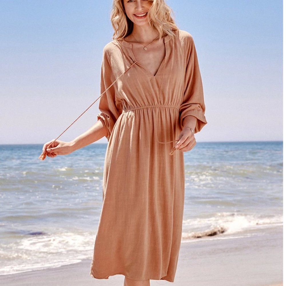 Cupshe - Ruby V-neck Midi Dress (peasant dress)